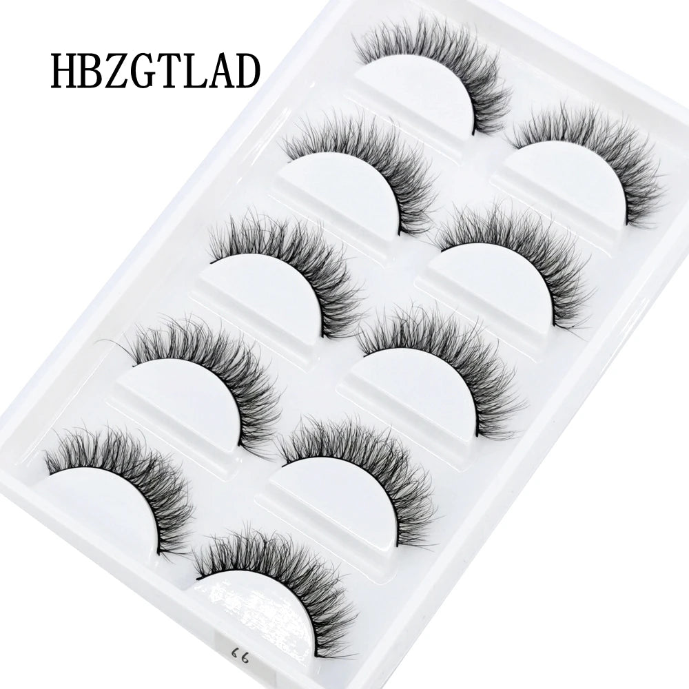 HBZGTLAD 5Pairs Handmade Mink Lashes Short False Eyelashes Dense Natural Long Messy Eye Lashes Reusable Stage Makeup Eyelashes