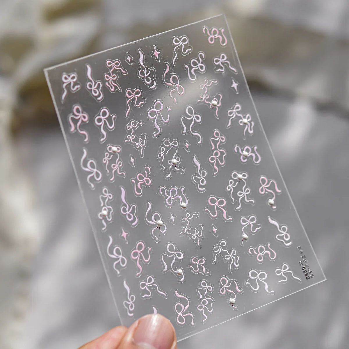 5D Shell Light Nail Stickers Small Fresh White Bow Ribbon Nail Charms Stickers Self Adhesive Nails Decorations Parts DIY Decals