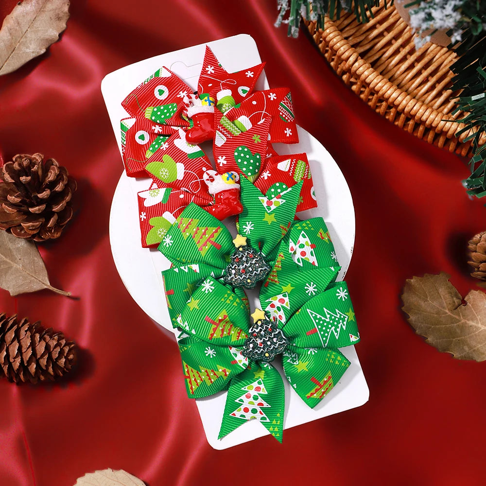 Christmas Sunflower Ribbon Hair Clip Acrylic Material Elk Santa Claus Bow Hair Clip Children's Christmas Party Headwear