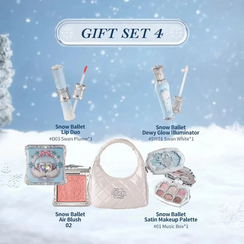 Flower Knows Snow Ballet Makeup Christmas Gift Set Eyeshadow,Blush,Lip Glaze Setting Powder with Cosmetic Bag Beauty Kit