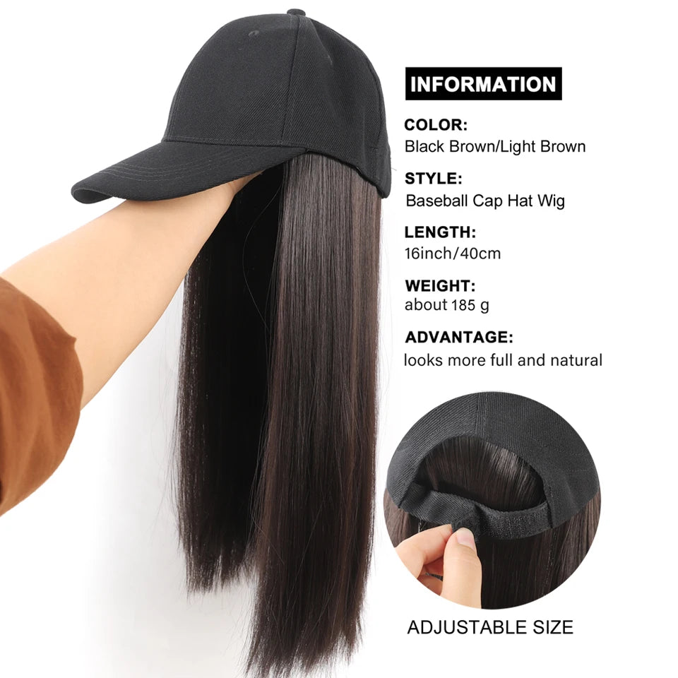 Long Wavy Curly Synthetic Wig Baseball Cap Hair Extensions Hat Wigs Black Brown Adjustable Hairpiece for Women