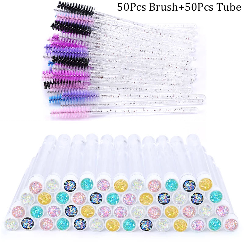 50/100pcs Diamond Eyebrow Brush Tube Disposable Eyelash Brush Reusable Crystal Eyelash Brush Replaceable Dust-proof Makeup Sets