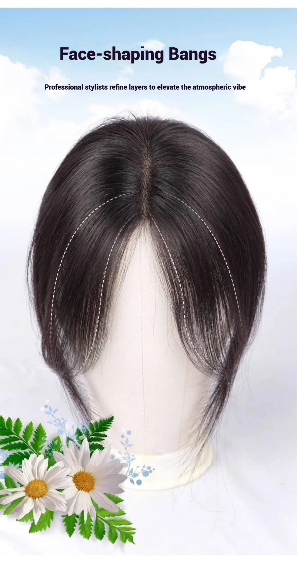 7x10cm Breathable Lace Human Hair Toppers 10 Inch Invisible Clip In Bangs for Women Natural Hairpieces Cover Thinning Hair Daily