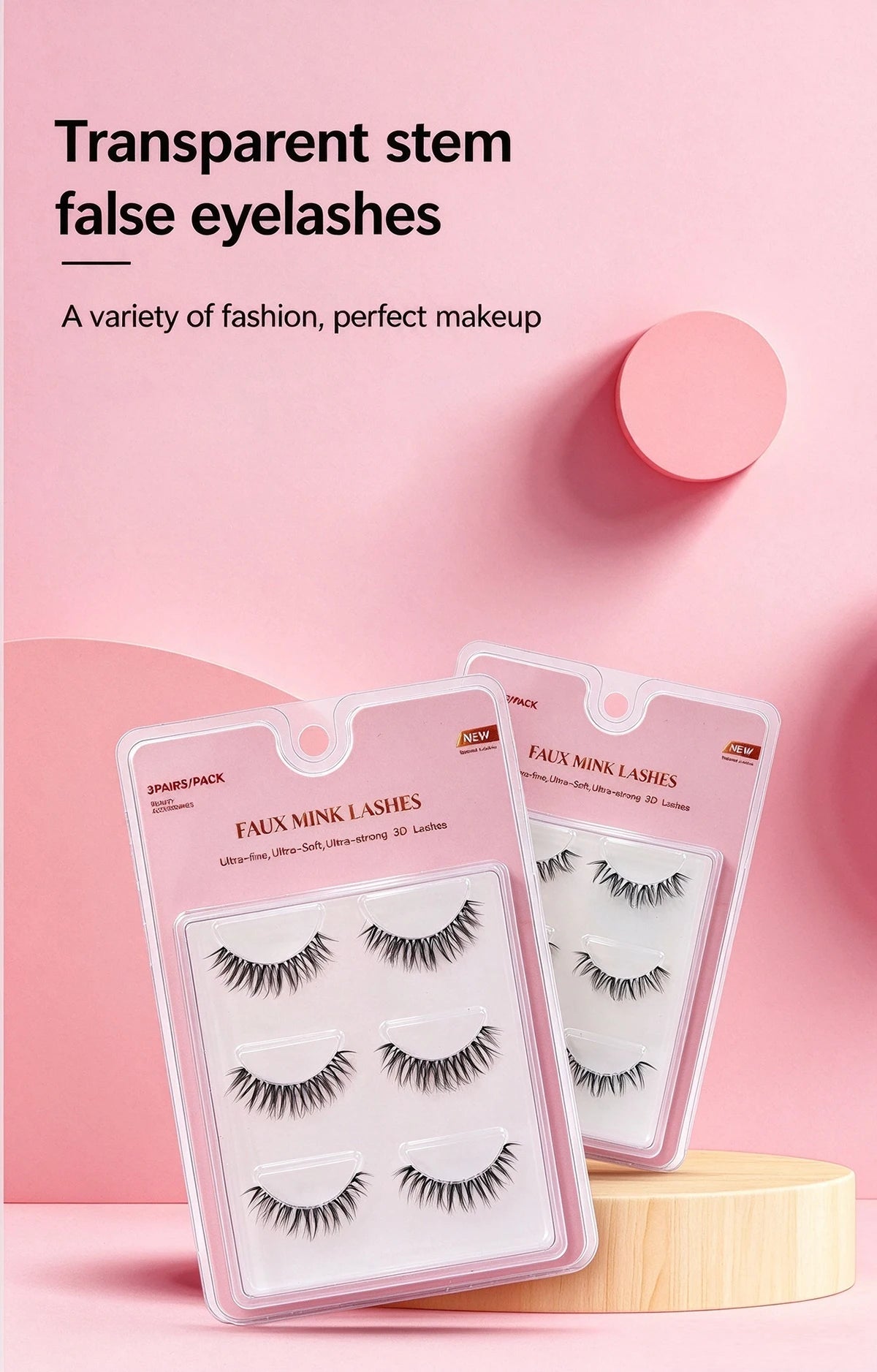 RED SIREN 3 Pairs Manga Lashes Clear Band Wispy Faux Mink Lashes Natural Soft Strip False Eyelashes Daily Eye Makeup
