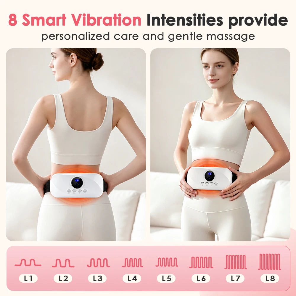 Cordless Abdominal Heating Massage Belt - 8 Vibration Modes, 3 Hot Compress Levels, for Menstrual Period,Daily Muscle Relaxation