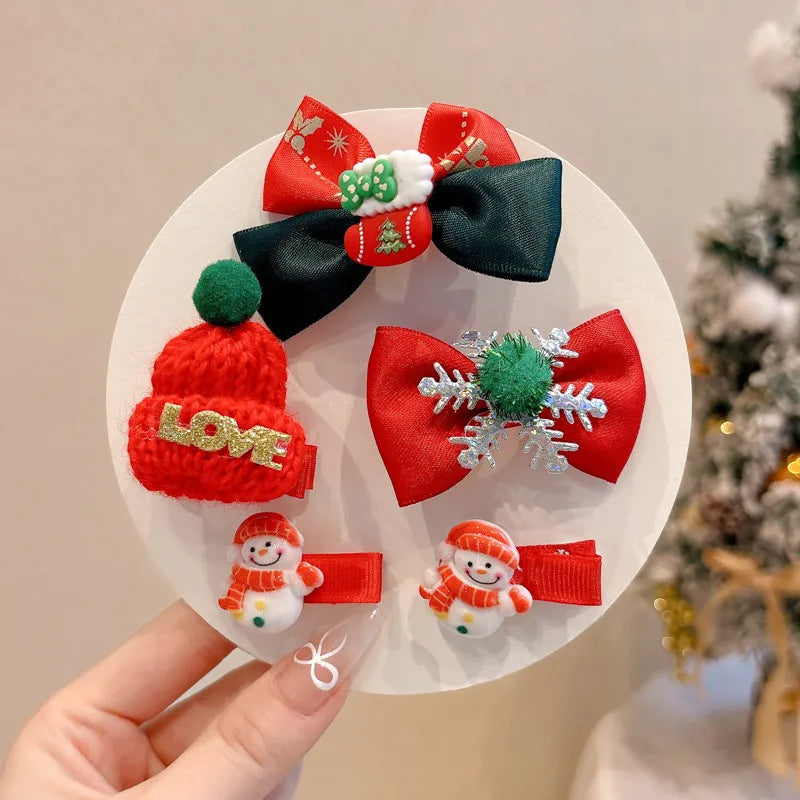 New Year Christmas Cute Cartoon Bow Hairpins Set Children Girls Hair Clips Pin Barrettes Accessories Headwear Headdress Ornament