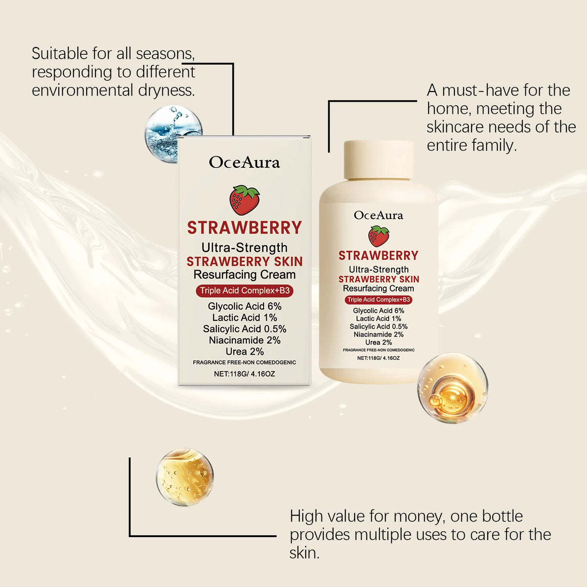 Strawberry Cream Lactic Acid Salicylic Acid Improve Dullness Moisturizing Skin Brightening Rejuvenation Nicotinamide Cream 118g