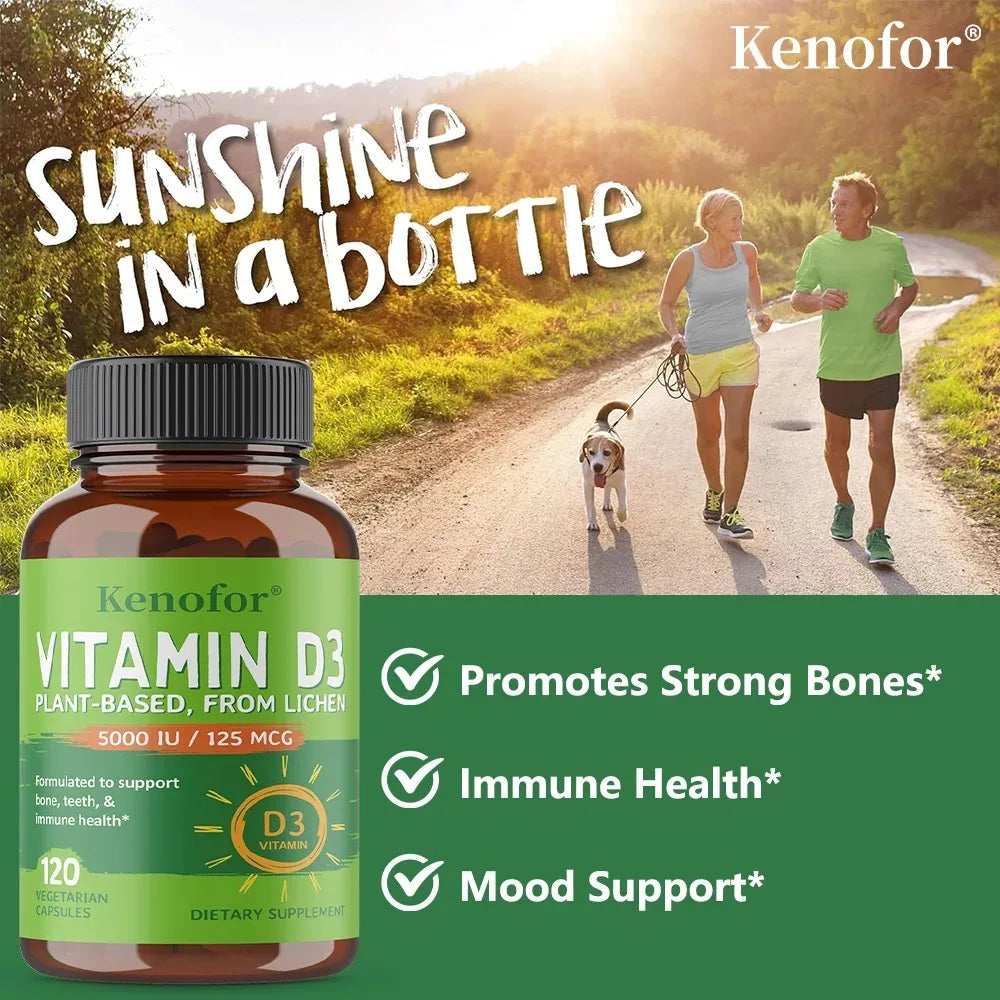 Vitamin D3 5000IU Capsules - Support Brain, Heart, Joint, Bone & Skin Health, Antioxidant, Immunity Boost Supplement