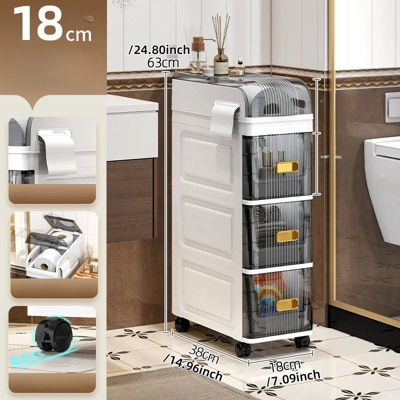 18cm Narrow Storage Cabinet, Multi-Tier Slim Organizer for Bathroom/Living Room, Holds Towel/Tissue/Cosmetic, Space-Saving Shelf