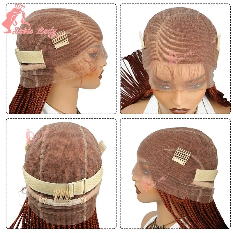 Faux Locs Crochet Cornrow Braided Wig Synthetic Full Lace Knotless Box Braids Wig Side Part Lace Wig Box Braided Wig for Women