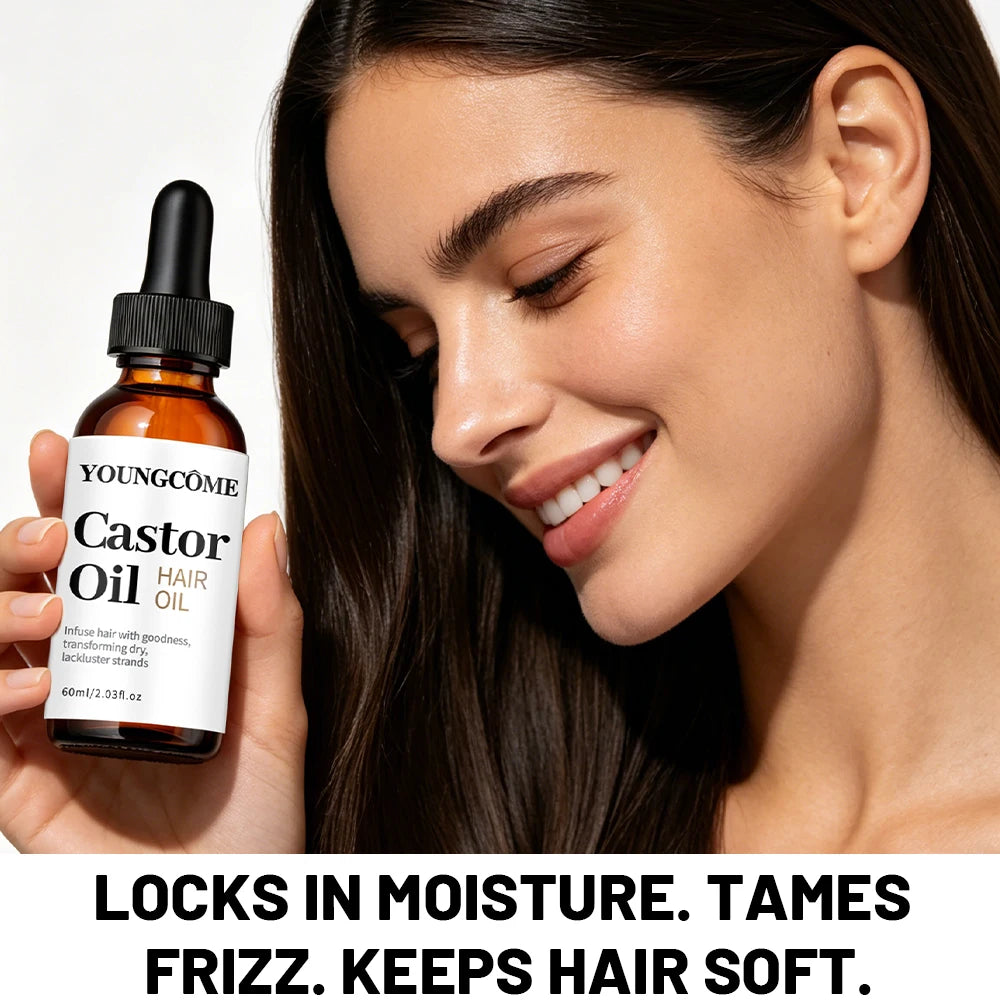 YOUNGCOME Castor Hair Oil Moisturizing Serum For Dry Damaged Hair Frizz Control Split Ends Care Shine Boosting Treatment