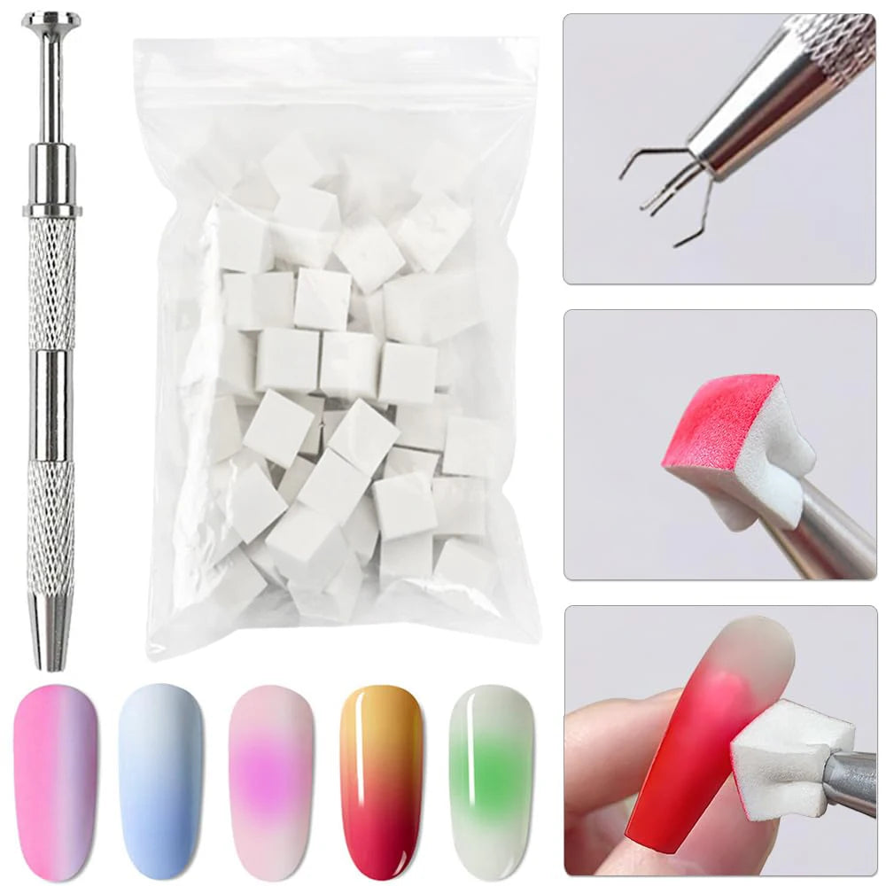 50/20Pcs Soft Nail Sponges for Ombre Powder Gradient Effect Makeup Foam Nail Art Sponges Brush With Grabbing Pen Manicure Tools