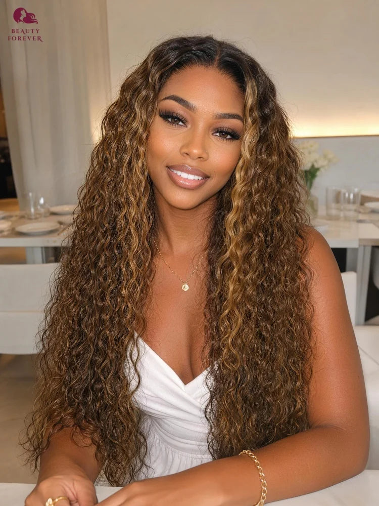 Beautyforever 7x5 Bye Bye Knots Glueless Human Hair Wig Jerry Curly Reddish Brown Color HD Transparent Lace Front Wig 180%
