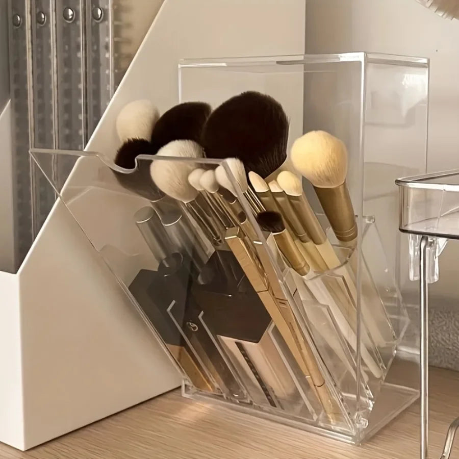 Dressing Table Storage Box Acrylic Makeup Brush Holder Transparent Adjustable Deskto Bathroom Waterproof Storage Accessories