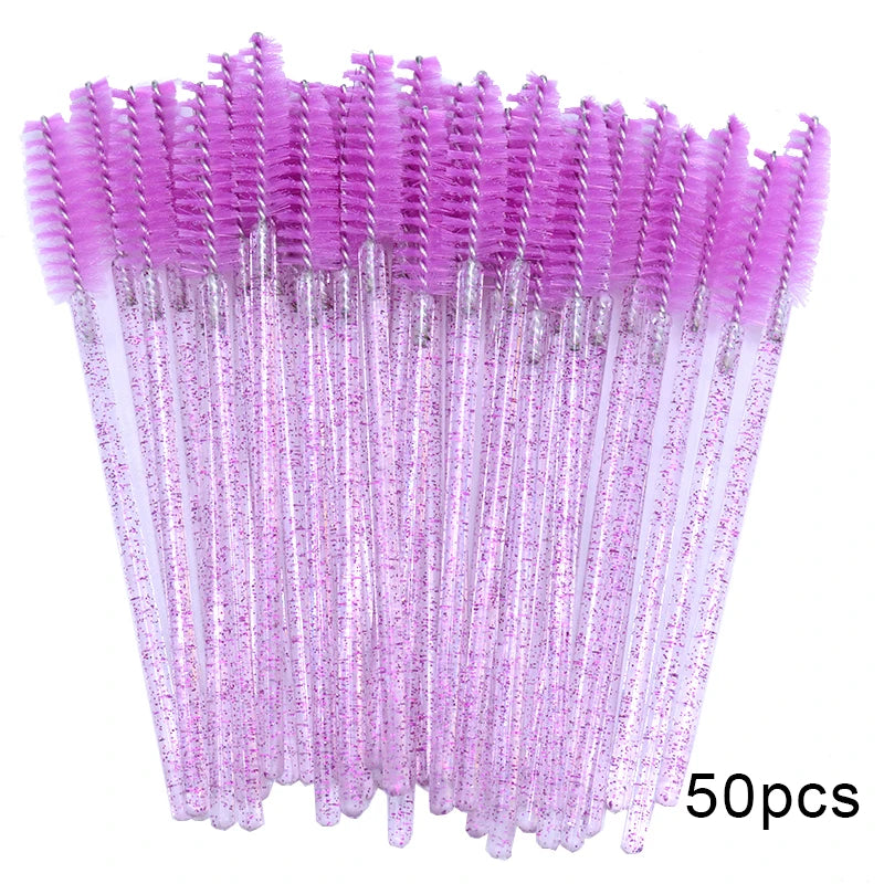 50pcs Sparkling Eyelash Mascara Wands Lash Extension Brush Shining Lash Spoolies Comb Eye Lashes Eyebrow Brushes