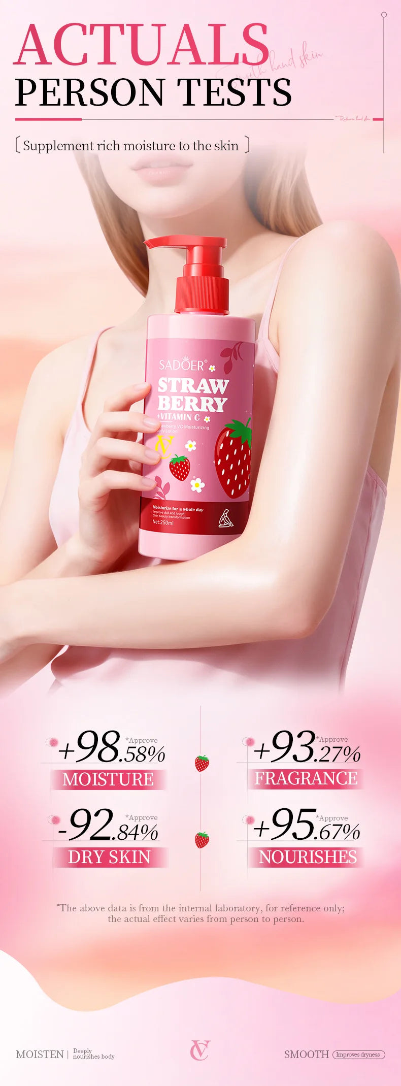 Strawberry VC Moisturizing Body Lotion Whitening Body Cream Lightening Skin Care Hand Cream Body Butter