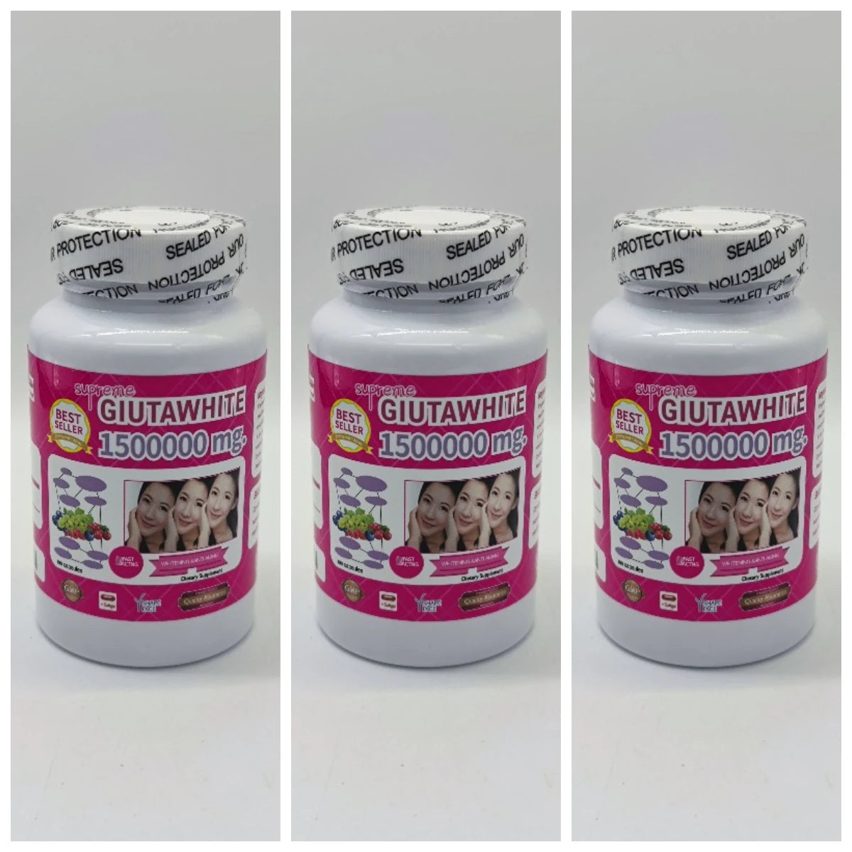1500000mg Glutathione Capsules with Vitamin C Biotin Zinc Acerola Cherry for Whitening Skin Boost Up Tighten Pore 60 Count