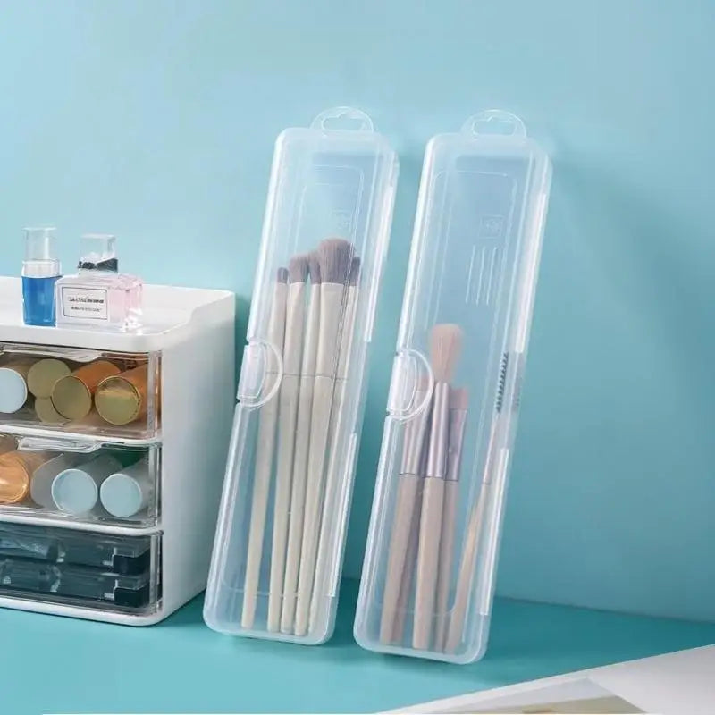 3PCS Transparent Makeup Brush Organizer CaseTravel Cosmetic Brush Storage Box Dustproof Snap-Close Holder With Hanging Loop
