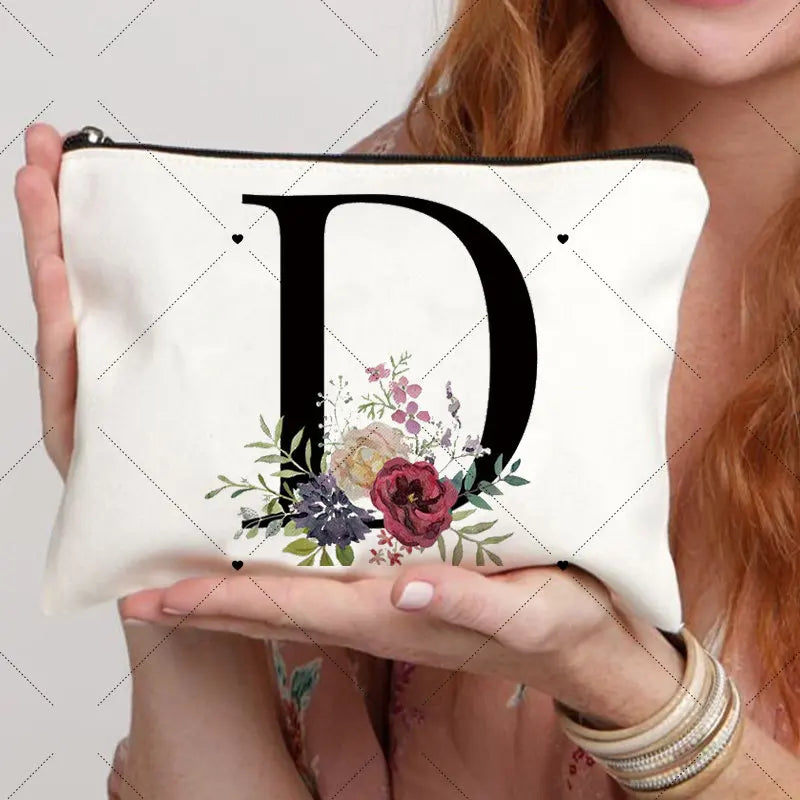 Floral Letter Bridesmaid Makeup Bags Bachelorette Party Gift Children Travel Bag Zipper Pouch Travel Organizer Case Cosmetic Bag