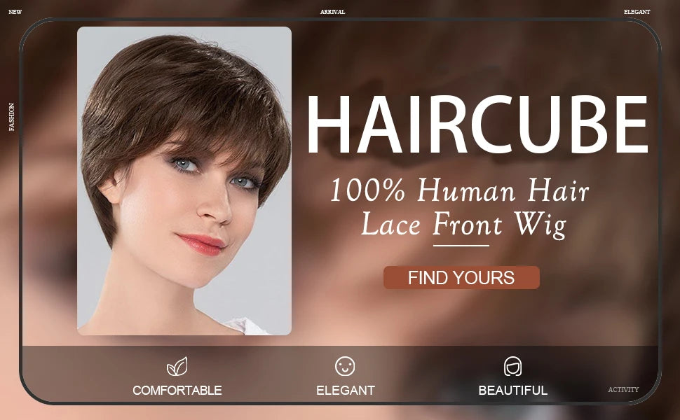 Short Brown Human Hair Wigs with Bangs HD Lace Frontal Wig Remy Human Hairs Brown Bob Pixie Cut Straight Glueless Wigs for Women