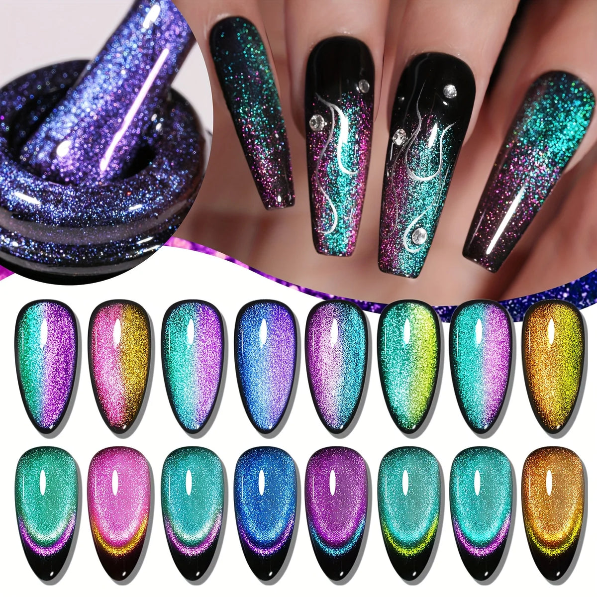8pcs 15ml Cat Eye Nail Polish Set Contains Magnets Reflective Cat's Eye Magnetic Nail Gel Soaking UV LED Gel Salon Female Nail