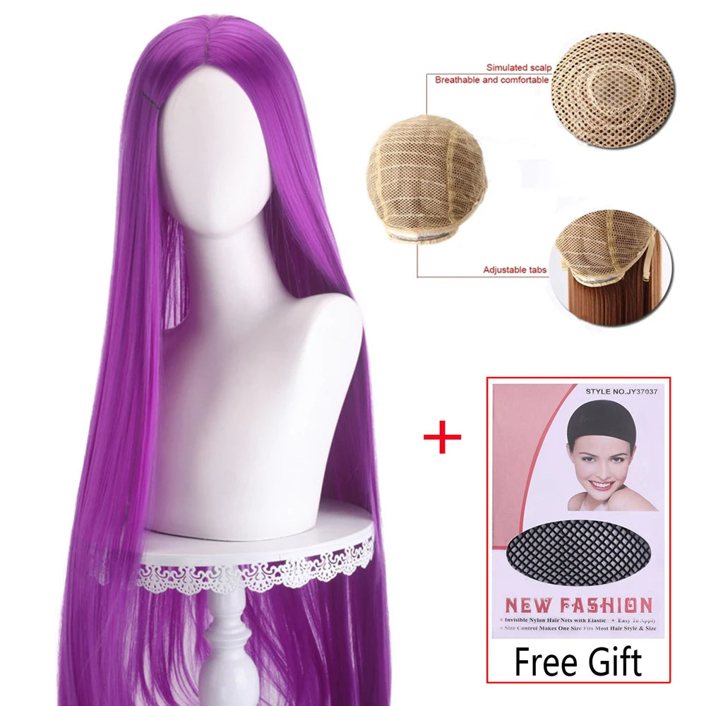 Long Straight Cosplay Wig 100cm Centre Parting Central Split Blond Pink Red Purple Heat Resistant Synthetic Hair Wigs