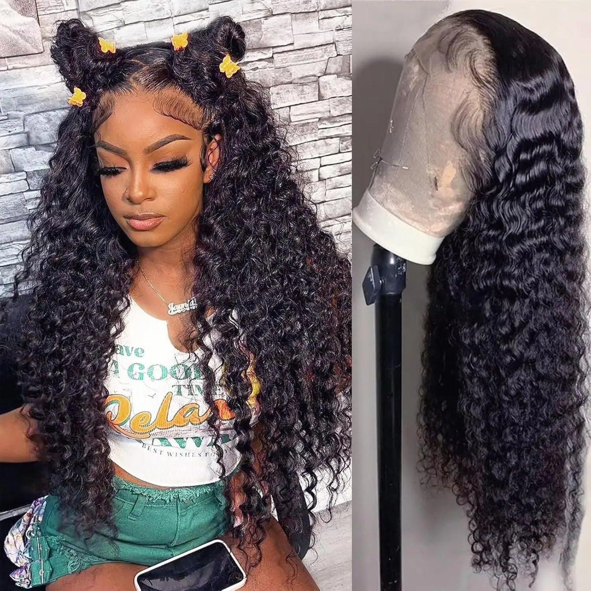 Deep Wave BOB Wig Human Hair 13x4 HD Curly Lace Front Wigs Human Hair Pre Plucked Wear And Go Glueless Short Curly Frontal BOB