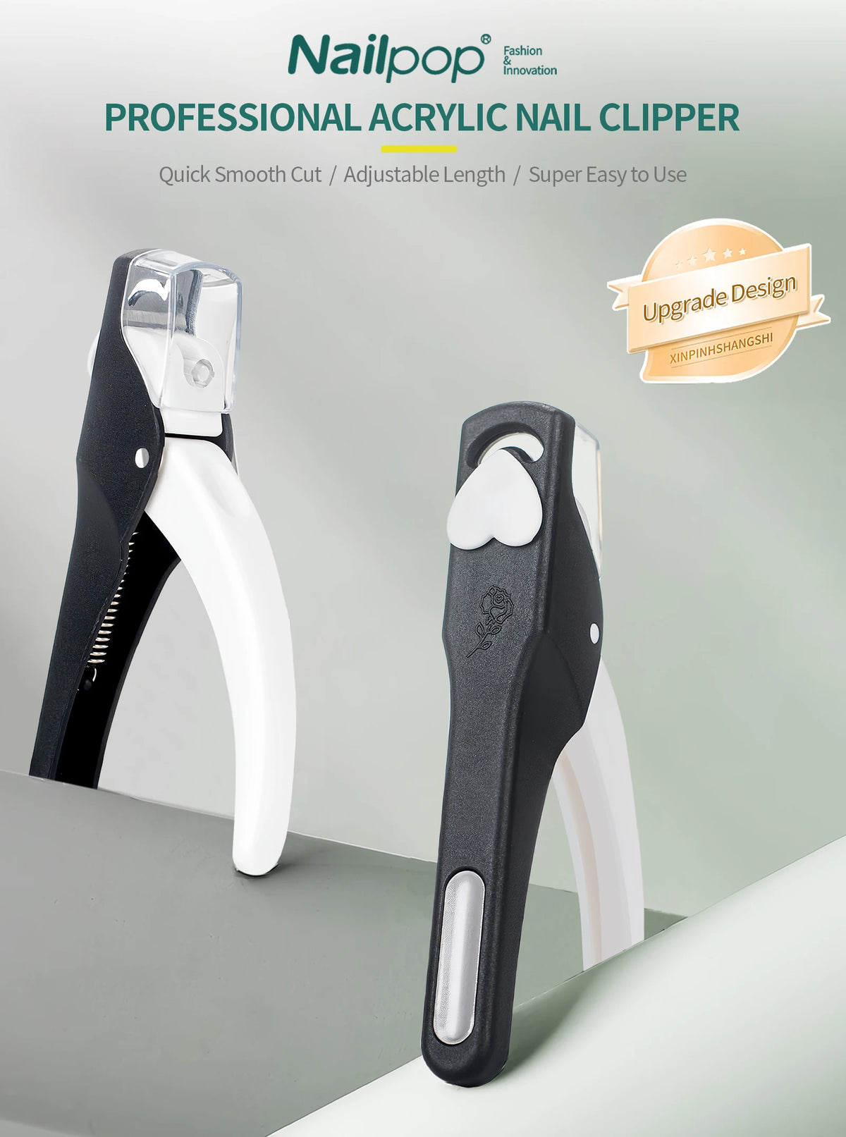 Nailpop Nail Clipper U Shaped Acrylic Fake Nail Scissors Nail Tip Edge Cutter Trimmer Manicure with Sizer Precise Cutting Tools