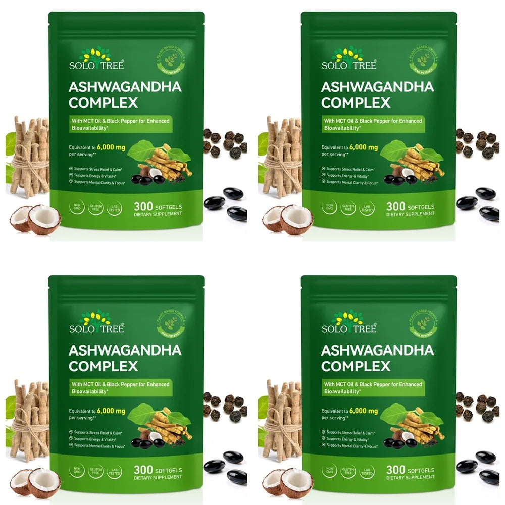 Ashwagandha Complex Softgels with MCT Oil and Black Pepper 20:1 Extract Stress Relief, Mental Focus Energy Support 300 Softgels