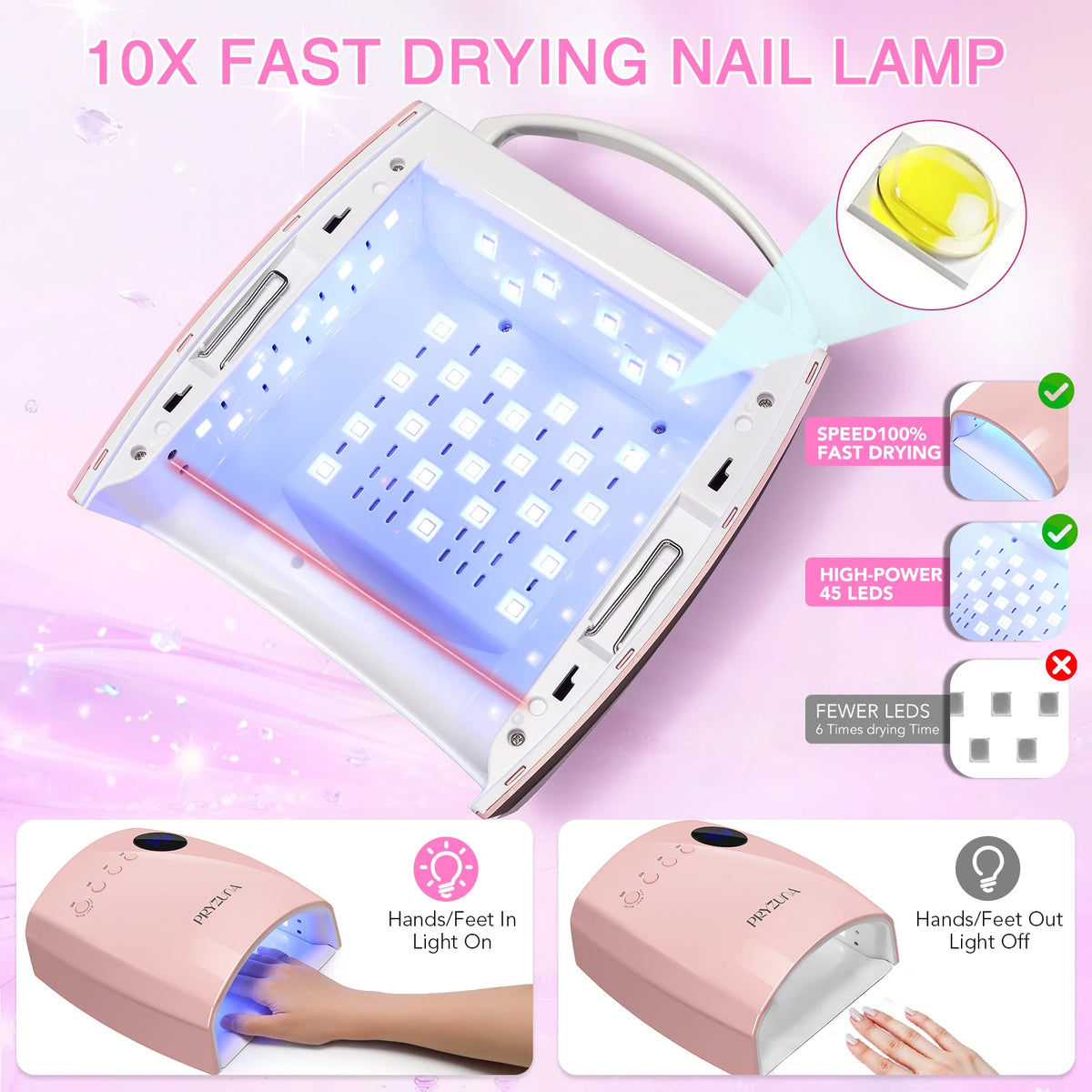 168W UV LED Nail Lamp Rechargeable Cordless Nail Dryer with 4 Timing Modes UV Light for Manicure with 7500mAh Battery