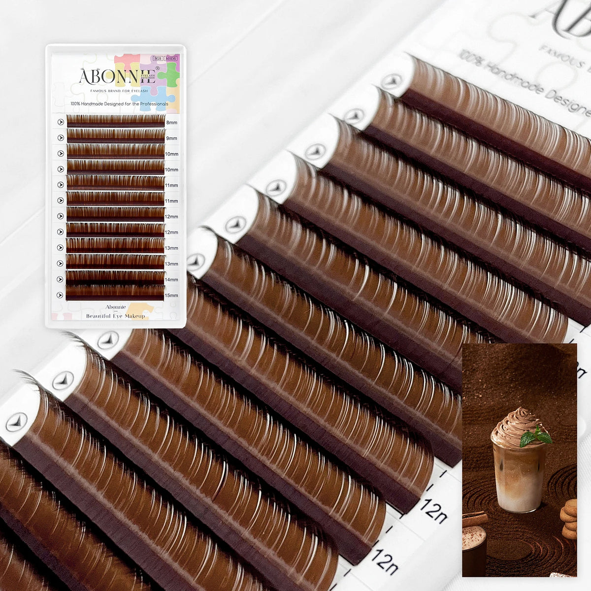 ABONNIE LB LC Curl Cocoa Brown Chocolate Brown Classic Eyelashes Extensions 0.05/0.07 Individual Soft Natural False Lashes