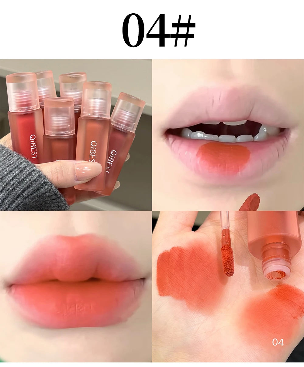 QIBEST 6 Colors Matte Liquid Lipstick Velvet Durable Lip Gloss Sexy Red Lip Stain Makeup Waterproof Lasting Lip Mud Cosmetics
