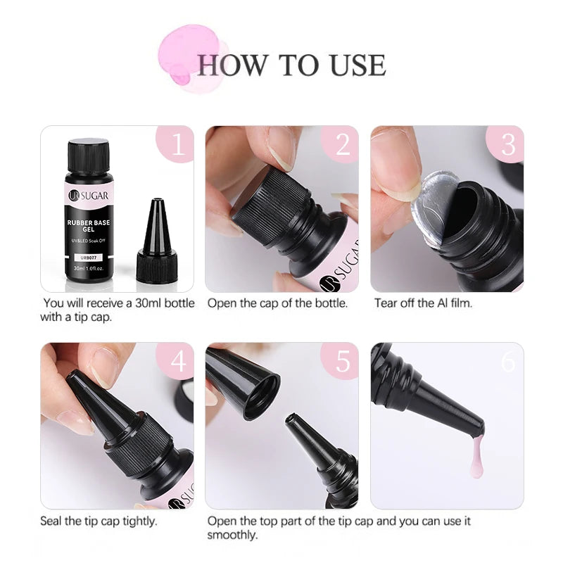 UR SUGAR 30ml Refilled Rubber Base Gel Big Capacity Crystal Nude Pink Clear Soak Off UV LED Nail Art Varnish Constructed Gel