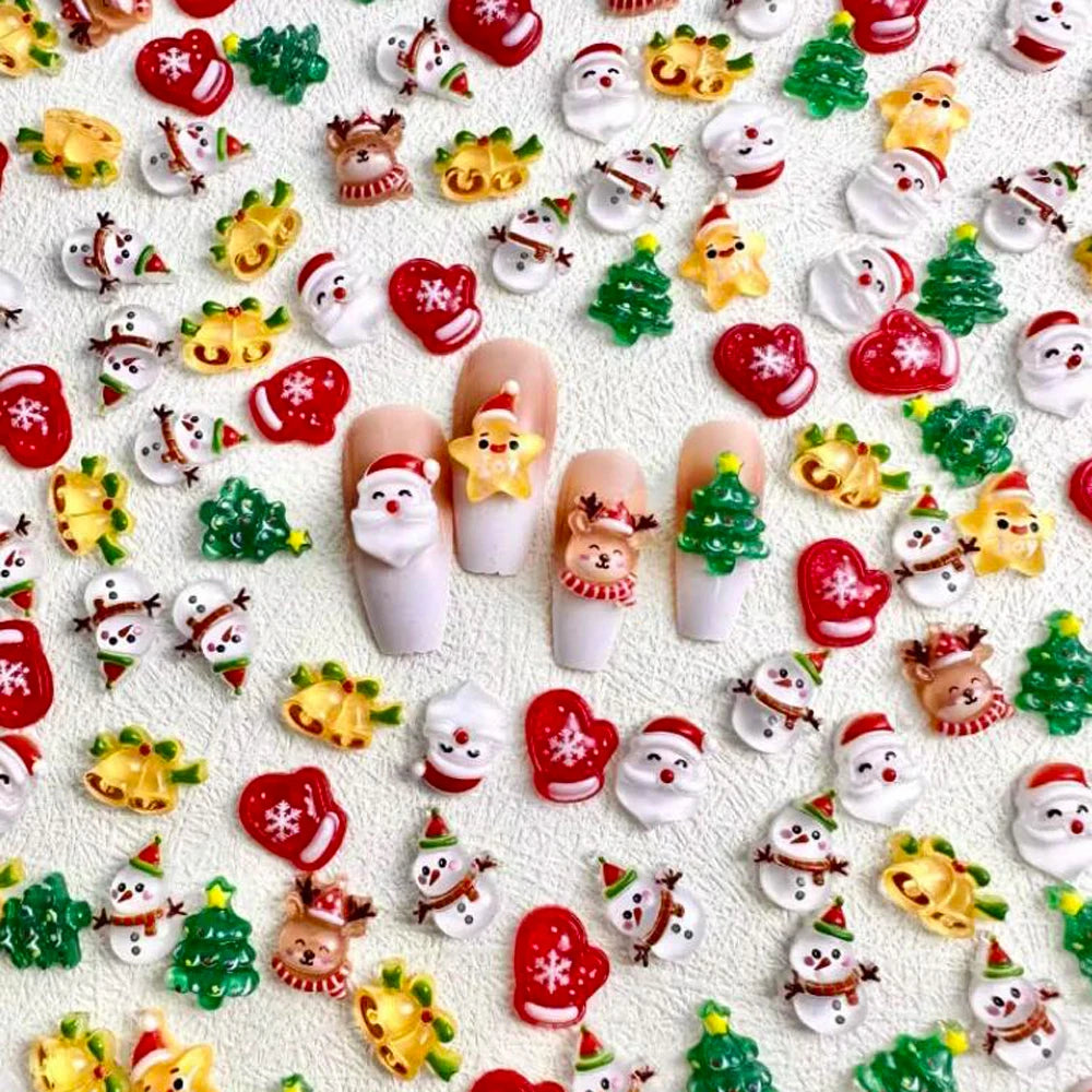 30/50pcs 3D Christmas Snowman Nail Charms Cartoon Resin Flatback Christmas Tree Elk Stars Nail Decorations Xmas Nail Supplies *#