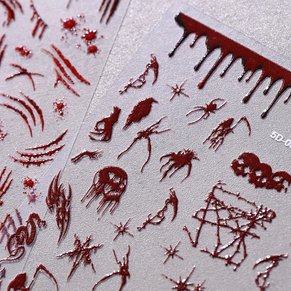 1sheet Bleeding Scars Skeleton Halloween Nail Stickers Ghost Face Pumpkin Eyeball Horrible Nail Decals Halloween Manicure Slider