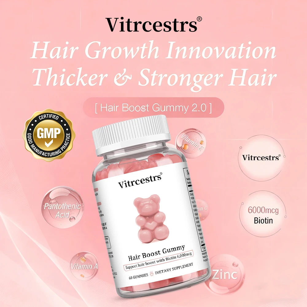 Hair Boost Gummy, with Biotin 6,000mcg Gummies for Hair Growth, Skin & Nails for Women & Men - Gluten-Free, Vegan, Non-GMO