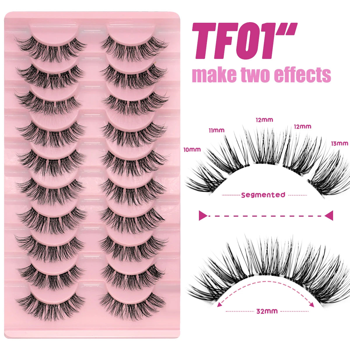 GROINNEYA Manga Lashes 5/10 Pairs 3D Clear Band Lashes Natural Look Mink Eyelashes Fluffy Cat Eye Lashes Pack Fake Eyelashes
