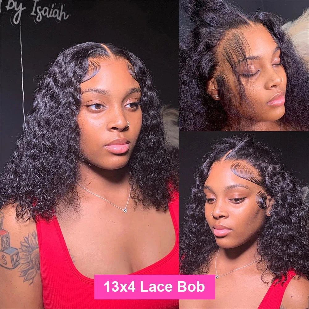 200% Density Burmese Curly Short Bob Wig Human Hair Bob Wigs Deep Wave 13x4 HD Lace Frontal Wig 4x4 Lace Closure Wig Virgin Bob