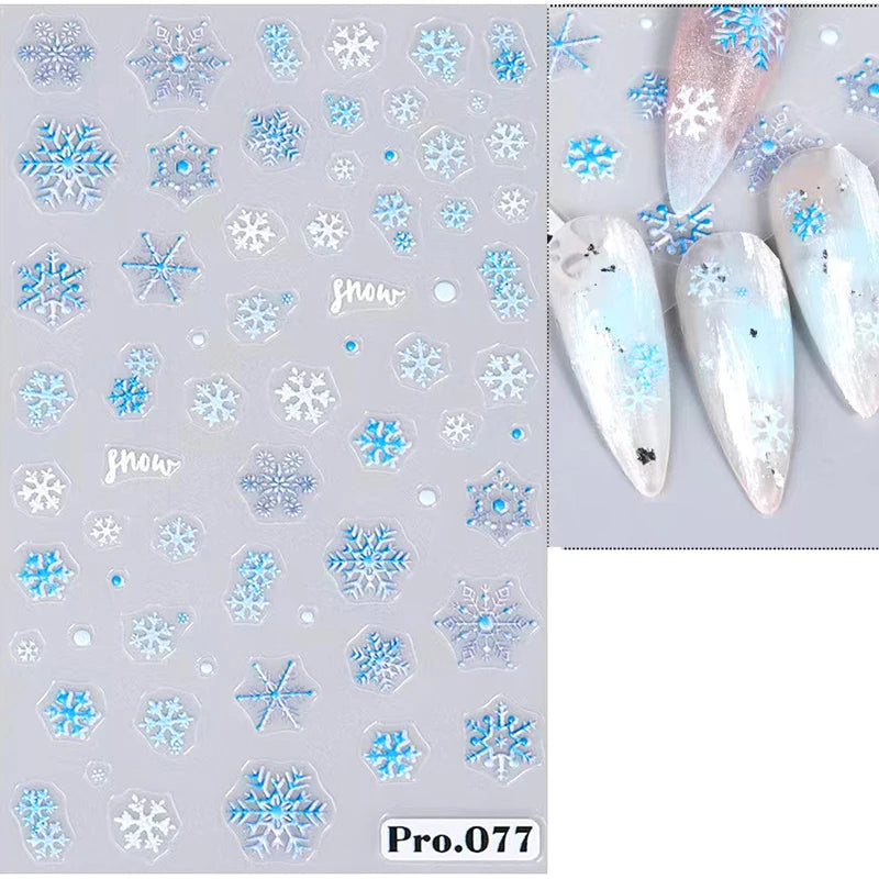 5D White Snowflakes Embossed Nail Art Stickers Winter Charm Decals Self Adhesive Christmas New Year Slider Decoration Manicure