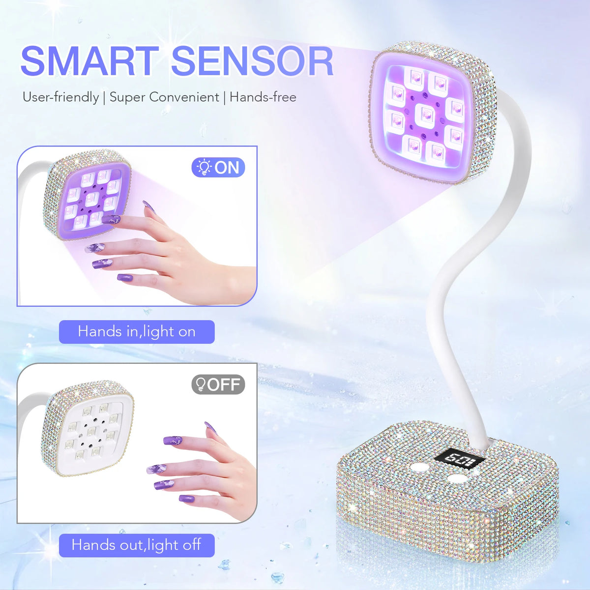 Wireless Nail Lamp LED UV Nail Dryer Rechargeable With Auto Sensor Touch Control Fast Drying Nail Light 360° Bendable Table Lamp
