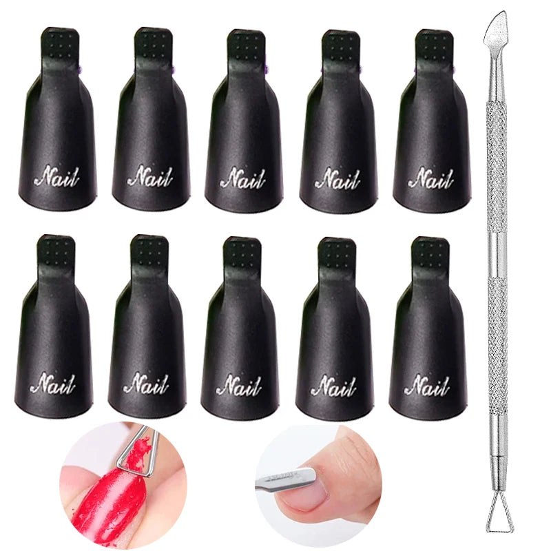 10Pcs UV Gel Polish Remover Clips Colorful Acrylic Nail Art Soak Off Cap Clips Nails Cleaning Manicure Finger Wrap Remover Tools