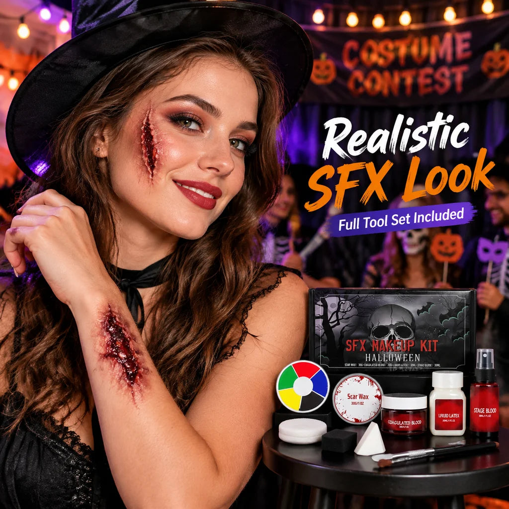 Halloween Makeup Kit 200g SFX Scar Wax Fake Blood Gel Set Safe Special Effects Wound Makeup Zombie Party Supplies For Women