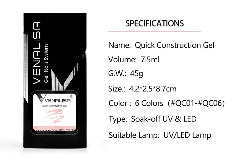 VENALISA Quick Construction Gel Jelly Color Semi Transparent Nail Gel Polish Fast Construction Soak Off UV LED Nude Pink Gel 7.5