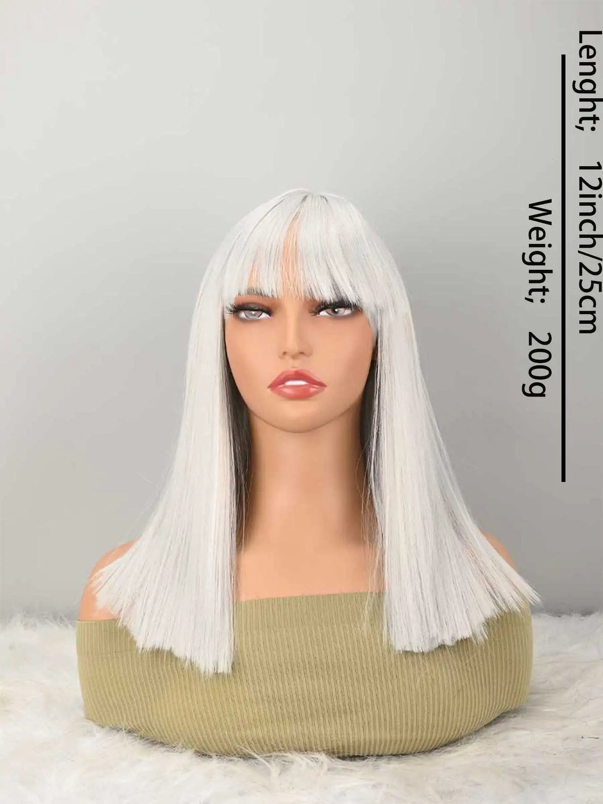 white Bob Wig with Bangs, Short white Wig for Women Straight Bob Wigs Heat Resistant Synthetic wig Mia Wallace Cleopatra Cospaly Daily Party Use