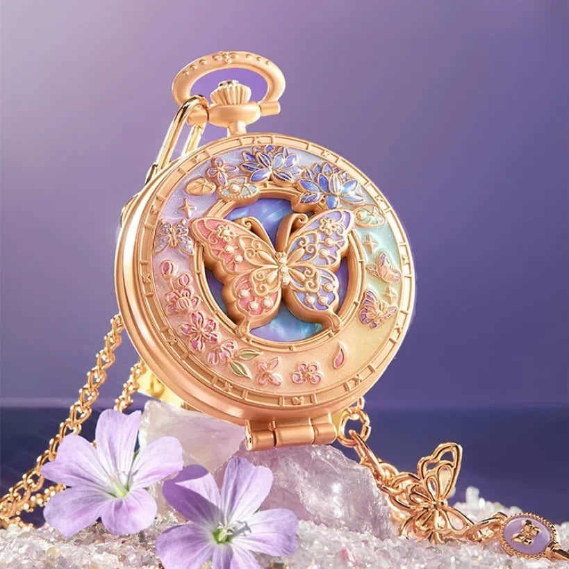 Dream Butterfly Luminous Pocket Makeup Mirrors Floral Butterfly Engraved Design,Portable Folding Mirror Birthday Gift