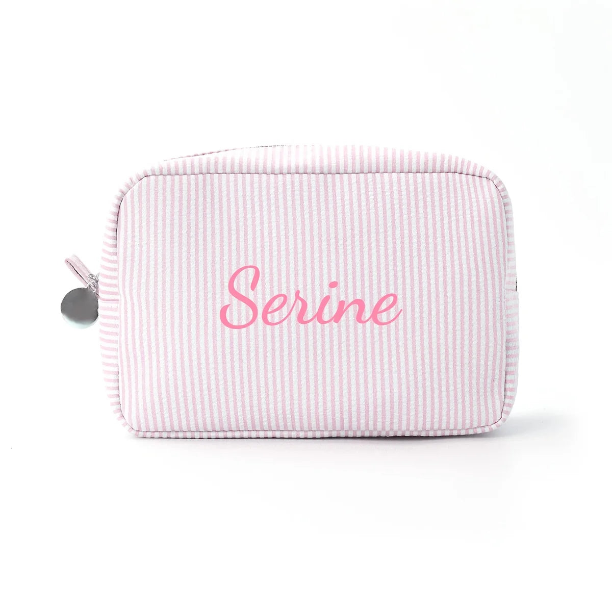 Custom Name Embroidered Makeup Bag Striped Cosmetic Pouch Travel Toiletry Organizer Large Capacity Zipper Pencil Case Gift Women
