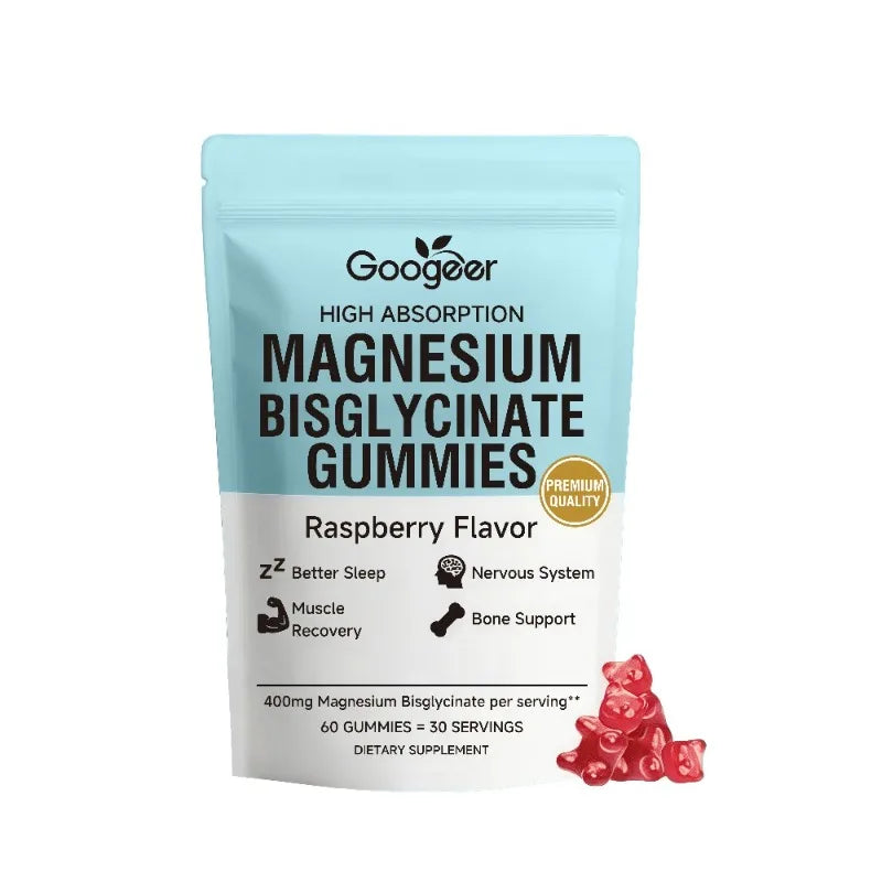 Magnesium Bisglycinate Gummies Raspberry Flavor, 400mg Magnesium, Vitamin D3 Zinc, High Absorption, 60 Count Daily Supplement
