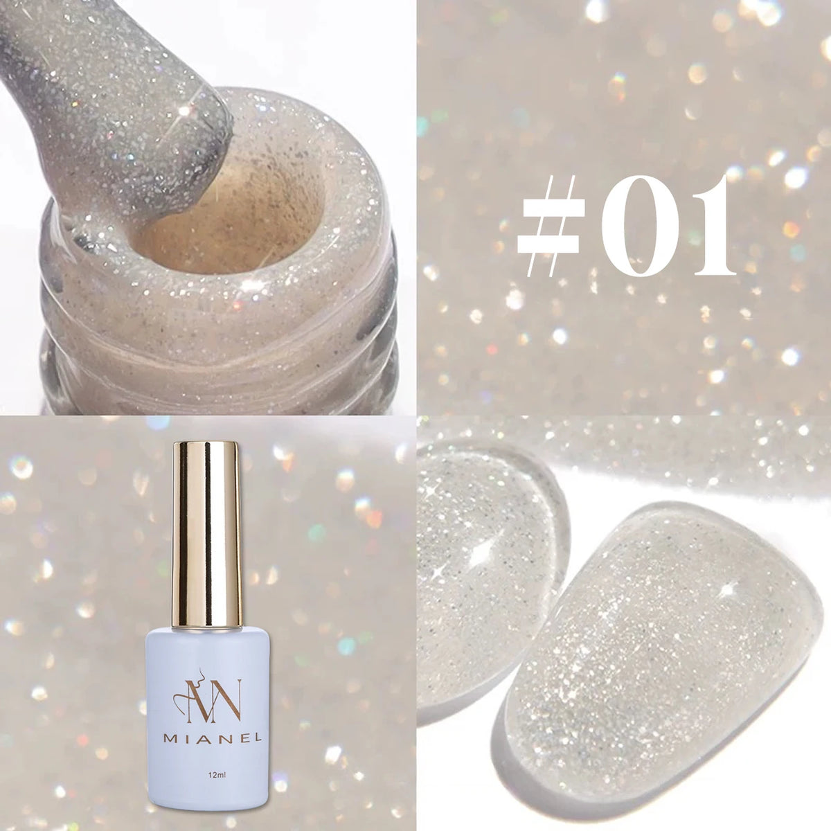 MN 1-9PCS Pink Blue White Green Color Series Gel Nail Polish With Strobe Glitter Brocade Diamond Gel Polish