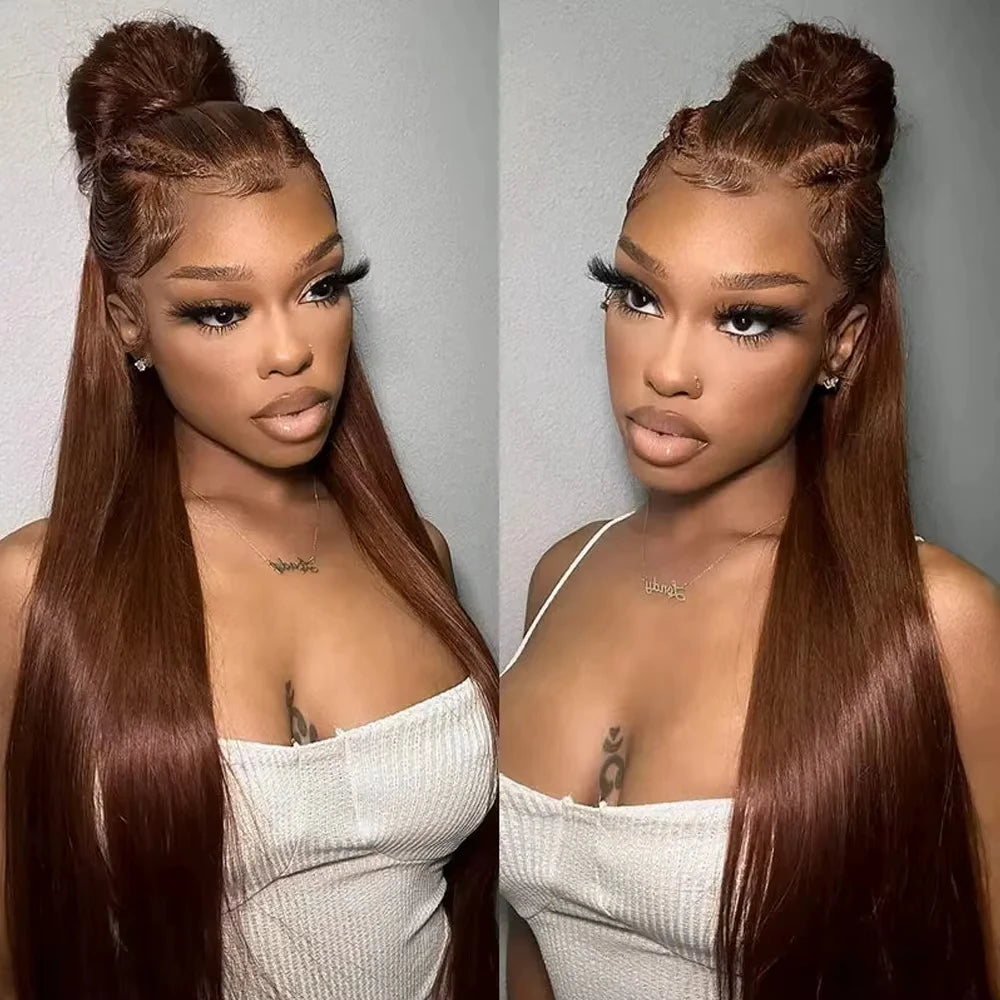 Hidden Invisible Strap 360 Full Hd Lace Glueless Wig Straight Chocolate Brown Lace Front Wigs Human Hair 360 Frontal Wig