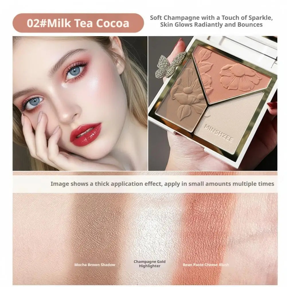 3 colors Highlight Matte Fine Glitter blusher three-color palette Silhouette Nose Shadow Makeup Palettes Face Brightening
